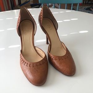 Cole Haan tan D’Orsay stacked heels